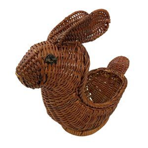 Bunny Rabbit Wicker Basket Brown 9" 8" Easter Spring Decor Woodland Animals Farm